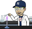 Physical Science 8 mascot: a cartoon scientist heating a sample over a Bunsen burner